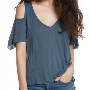 Free People Gray Cold Shoulder Short Sleeve Top